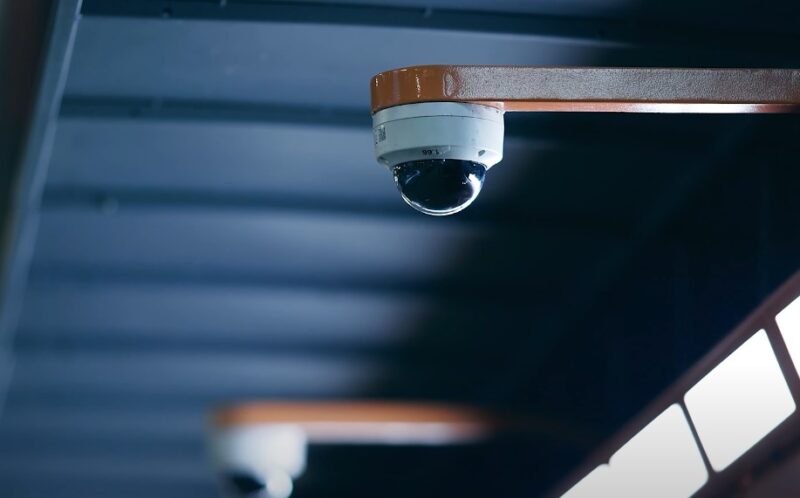 Close up view of a dome camera